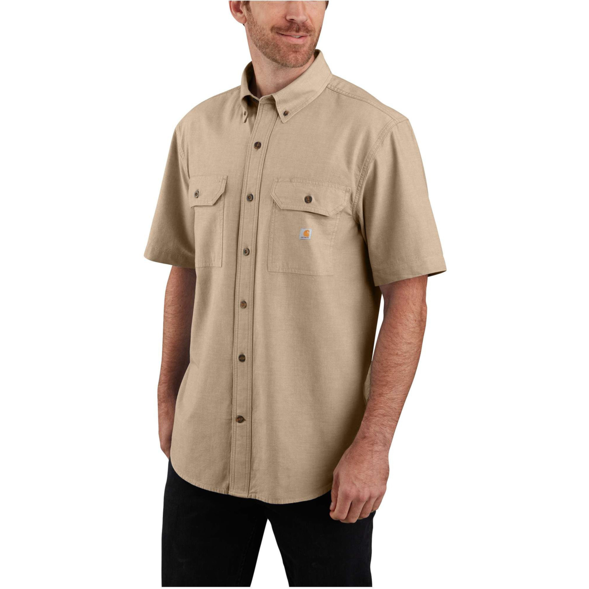 宽松中量级钱布雷短袖衬衫